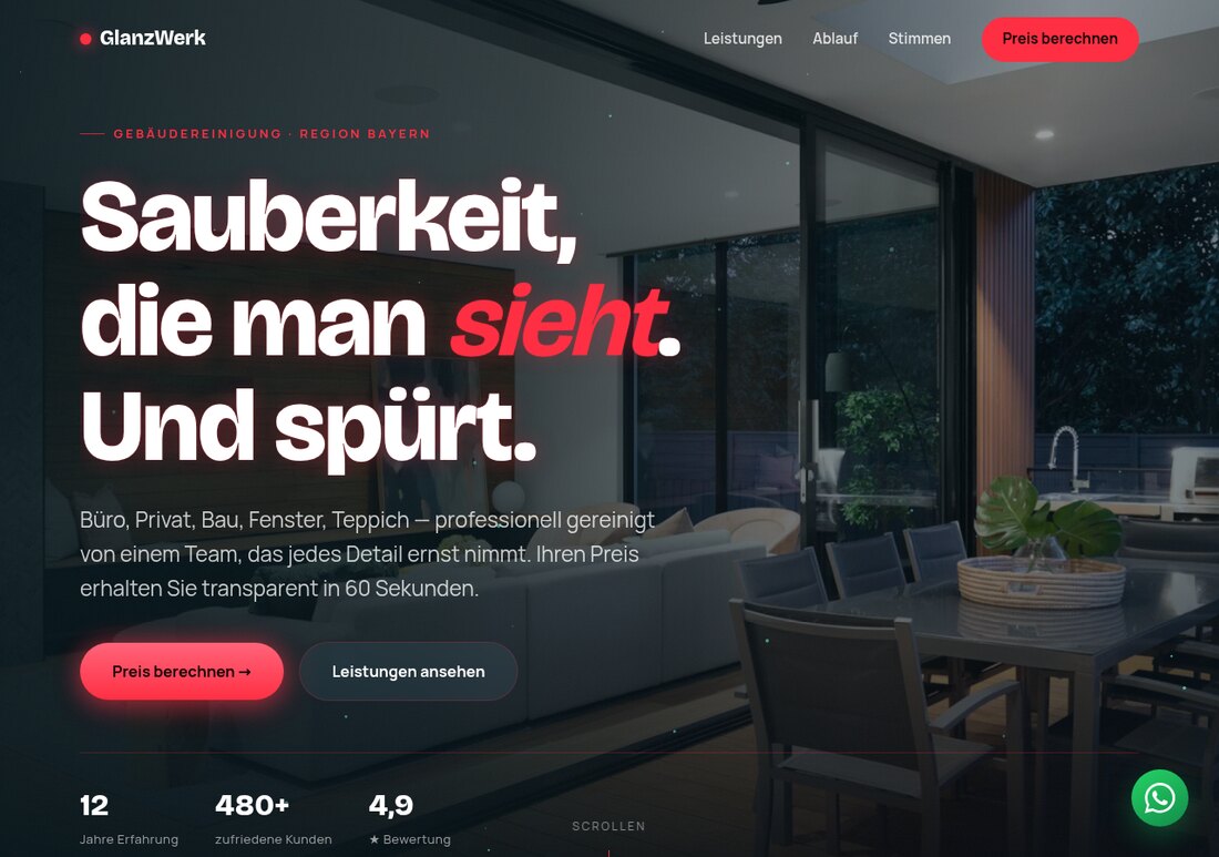 GlanzWerk Reinigung — Live-Demo mit Preisrechner